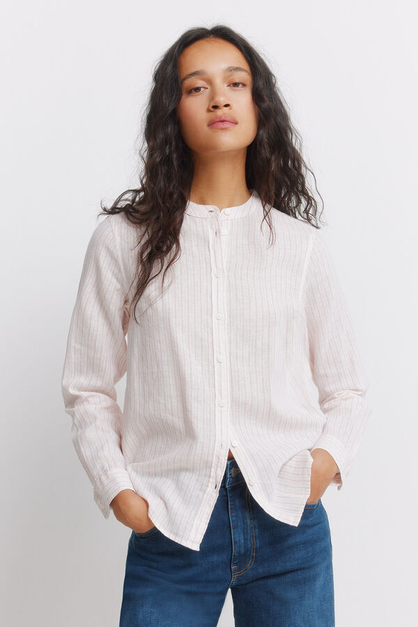 Springfield Linen long sleeve mandarin collar shirt pink