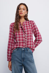 Springfield Checkered blouse with ruffle placket