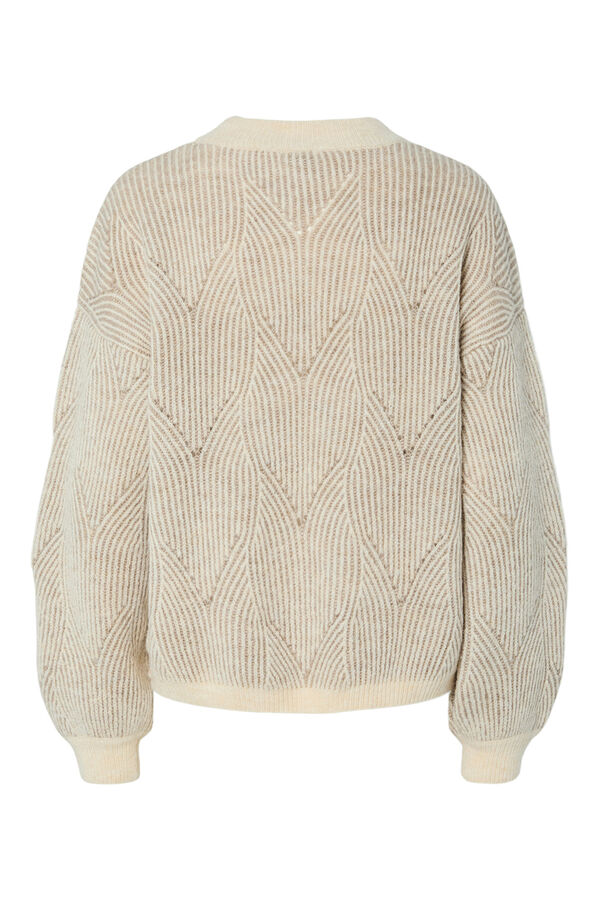 Pieces Jersey contraste pu&ntilde;os cuello beige