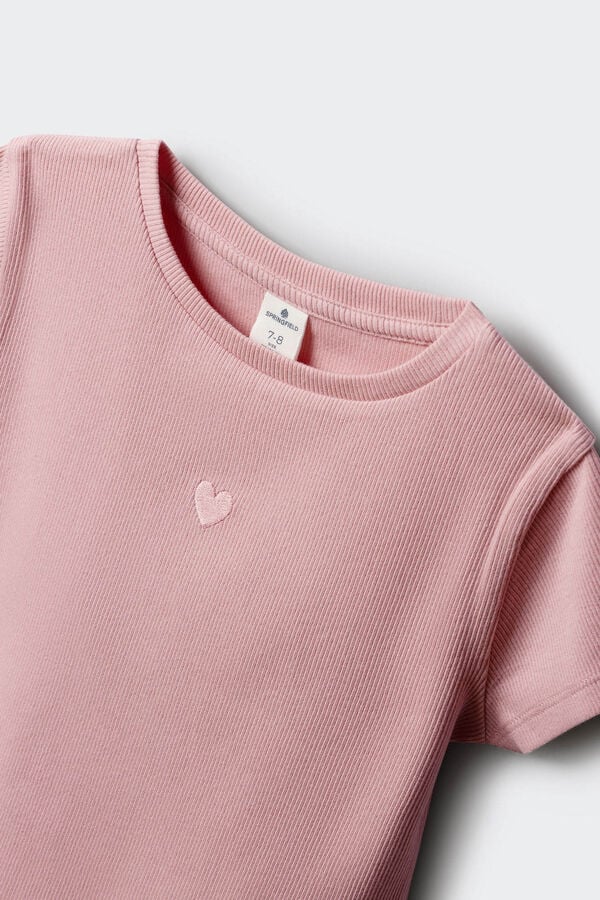 Springfield Kids T-shirt manga curta canelada para menina rosa