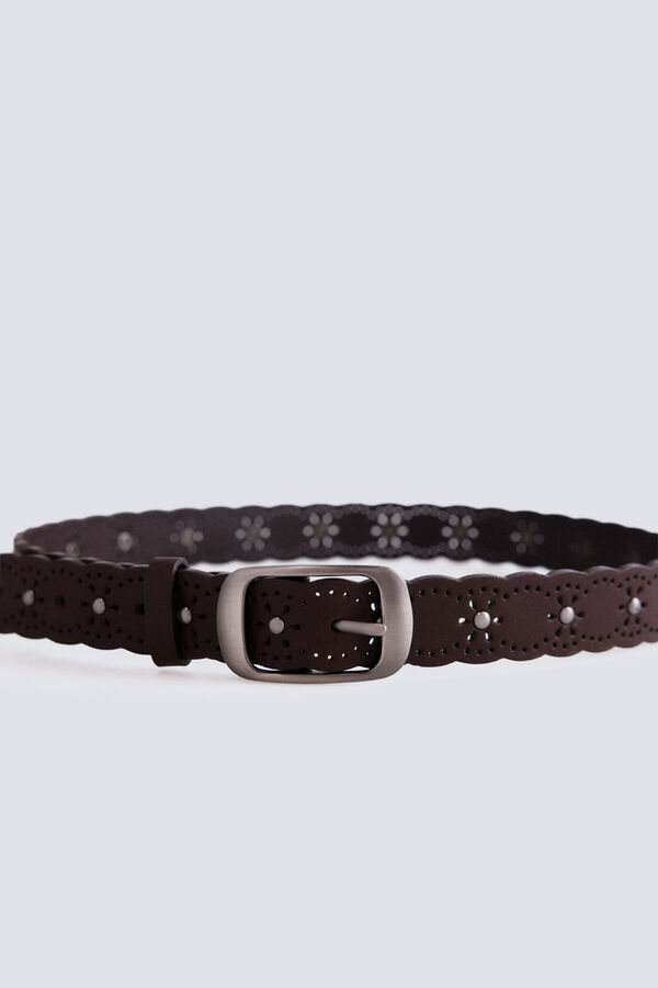 Springfield Ceinture marron &agrave; motif floral et clous nude