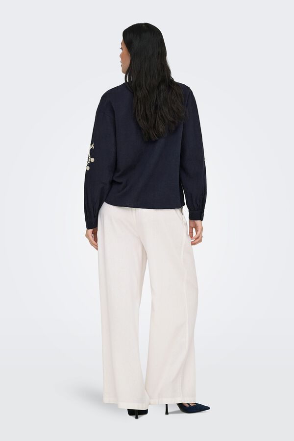Only Pantal&oacute;n wide de lino blanco