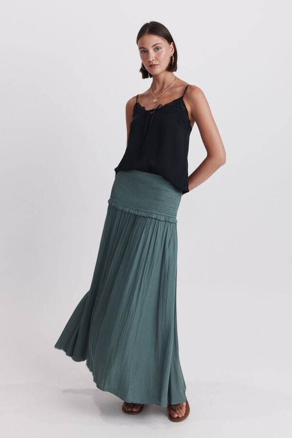 Springfield Pleated honeycomb midi skirt green