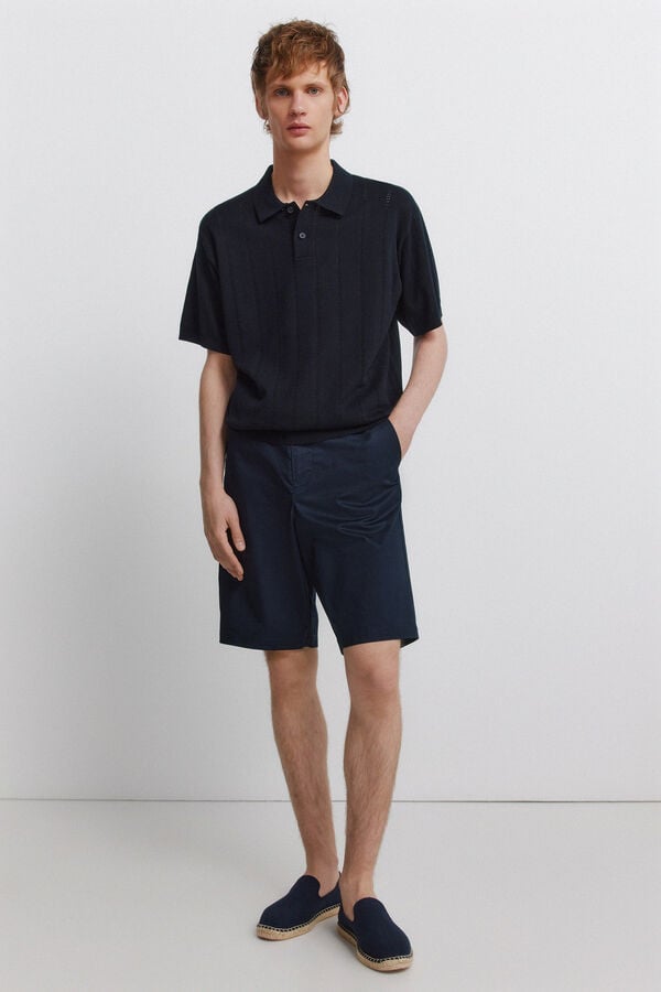 Springfield Openwork detail polo shirt blue