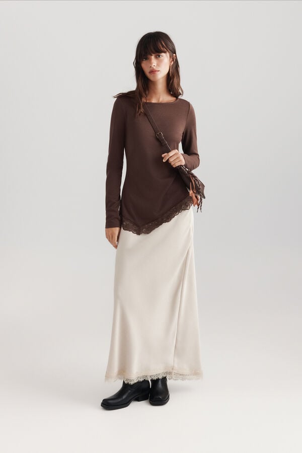 Springfield Asymmetric fine lace jumper brown