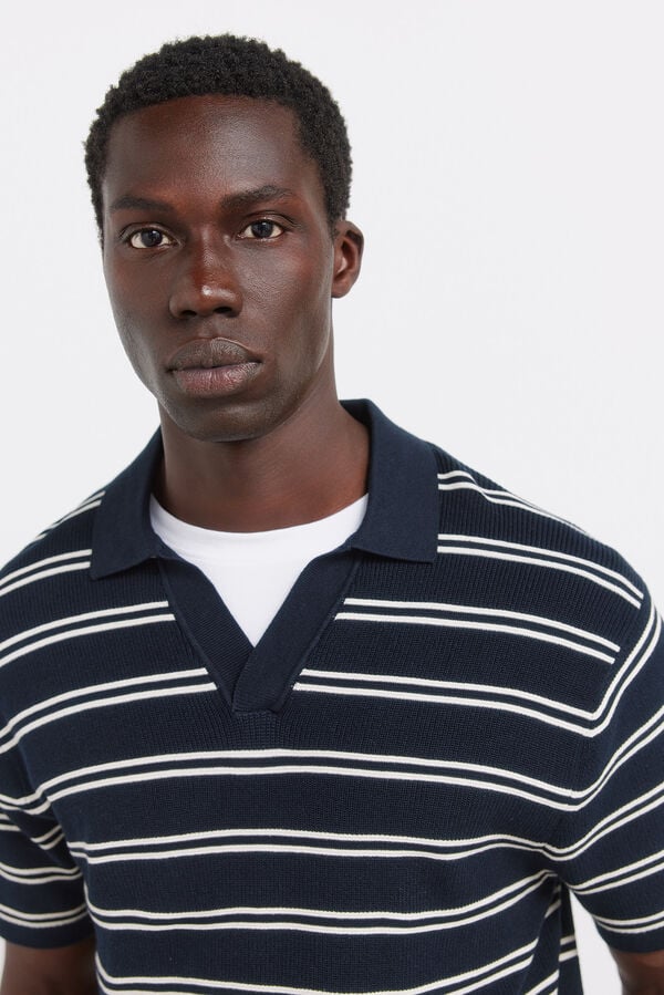 Springfield Polo multi-rayures structur&eacute; bleu