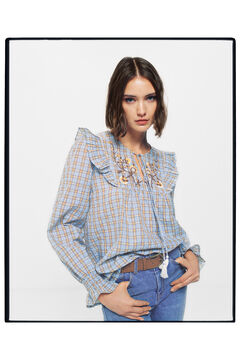 Springfield Embroidered checked blouse indigo blue