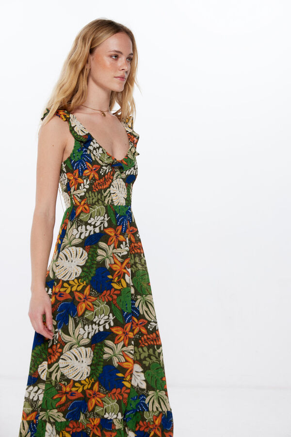 Springfield Midi-Kleid botanischer Print braun