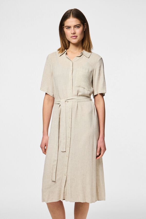 Pieces Linen short sleeve midi shirt dress grey