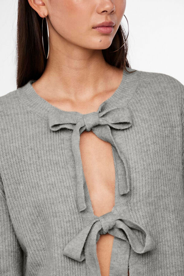 Pieces Reversible jersey knit cardigan with tie grey