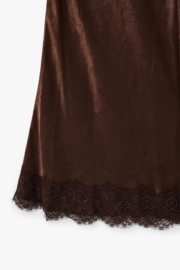 Koton Falda midi satinada encaje tostado