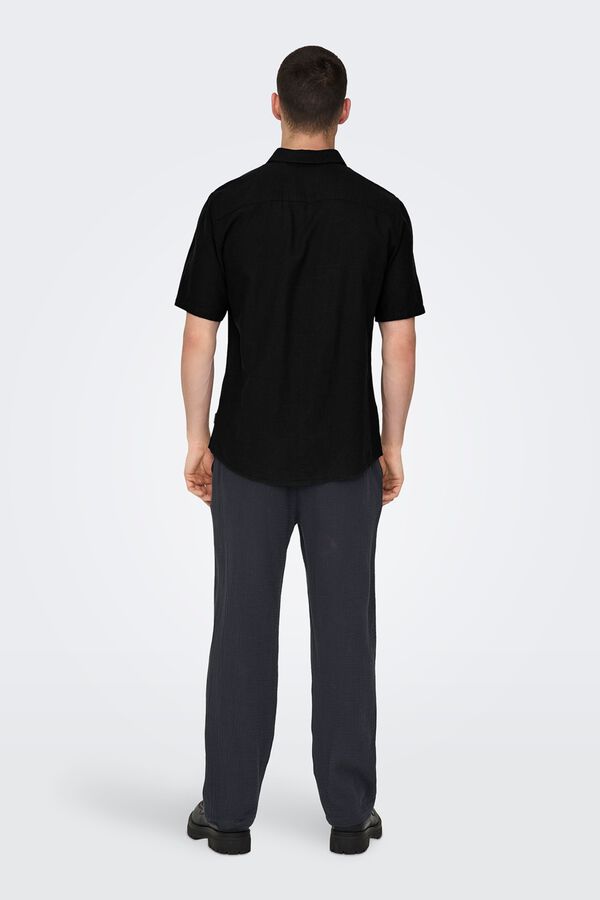 Only & Sons Camisa lino de manga corta regular fit negro