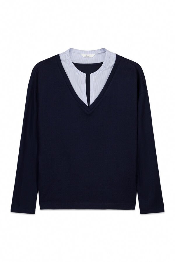 Springfield Majica dugih rukava sa V izrezom Plava