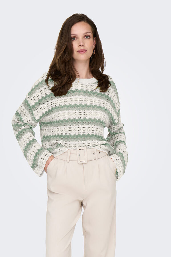 Only long sleeve openwork sweater beige