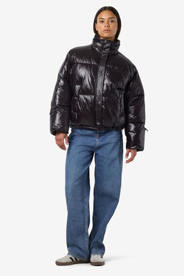 Noisy May metallic quilted coat black