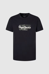 Springfield Slim fit logo print T-shirt crna