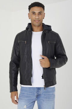 Springfield Faux leather hooded jacket black