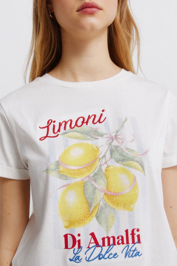 Springfield T-shirt de manga curta com desenho bege