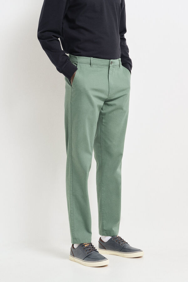 Springfield Calças chino cor corte comfort slim fit verde