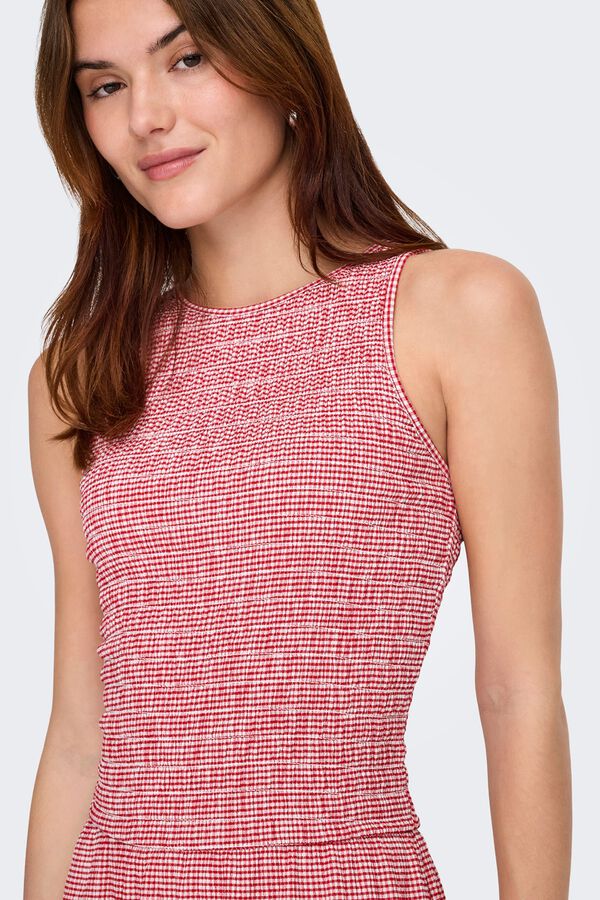 Only Vestido largo cuadros vichy rojo