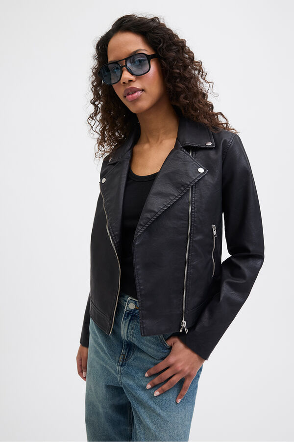 Jack & Jones Faux leather biker jacket black
