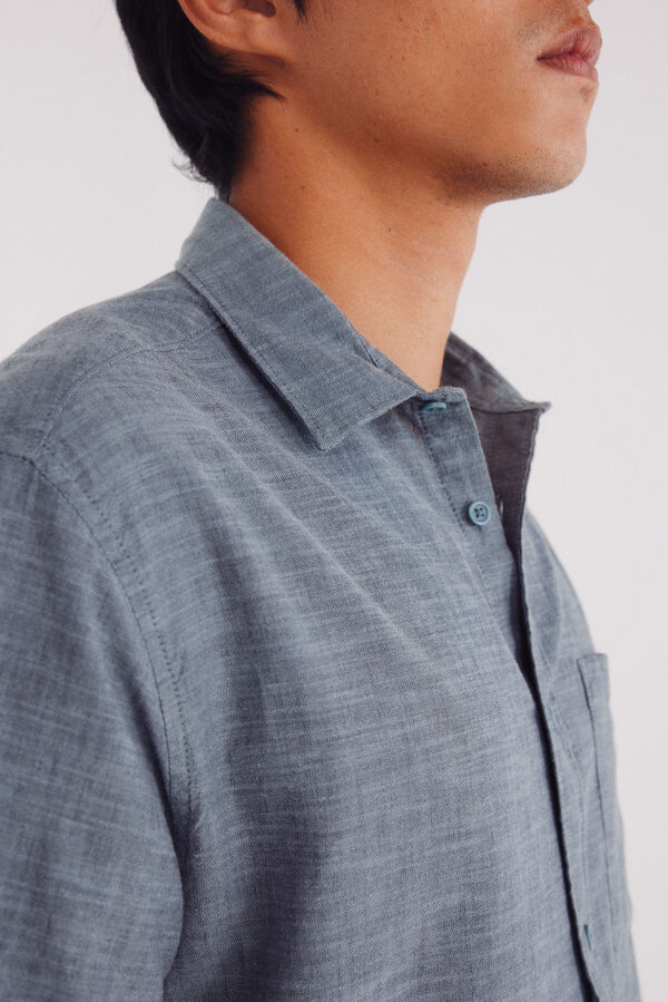 Springfield short sleeve sleeved linen shirt blue