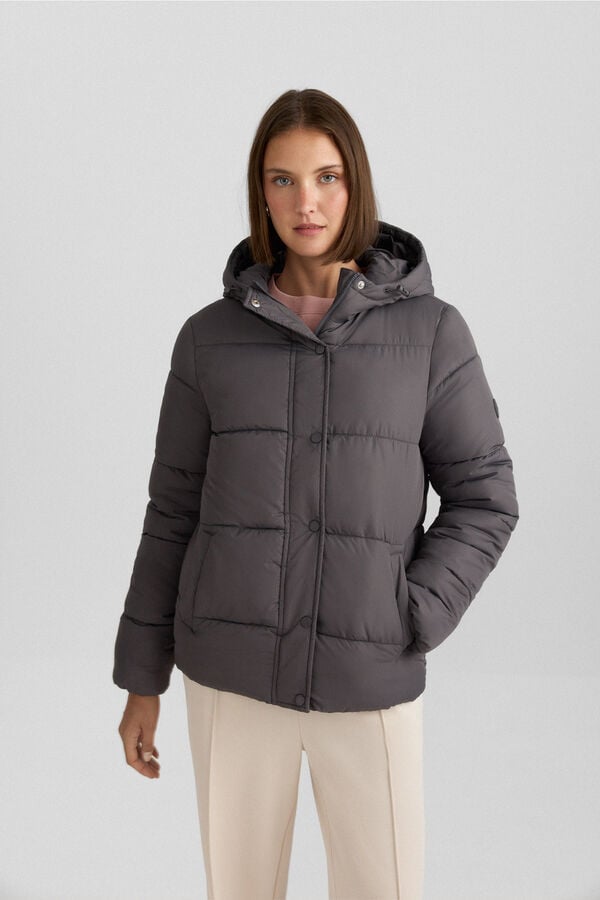 Springfield Puffer short jacket with hood grey