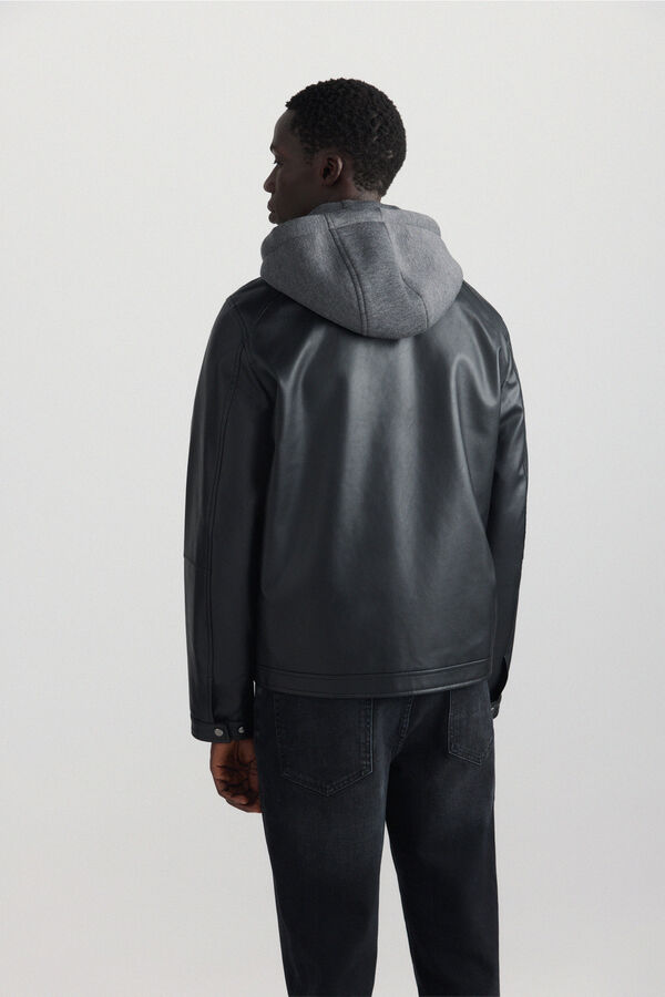 Springfield Faux leather hooded jacket black