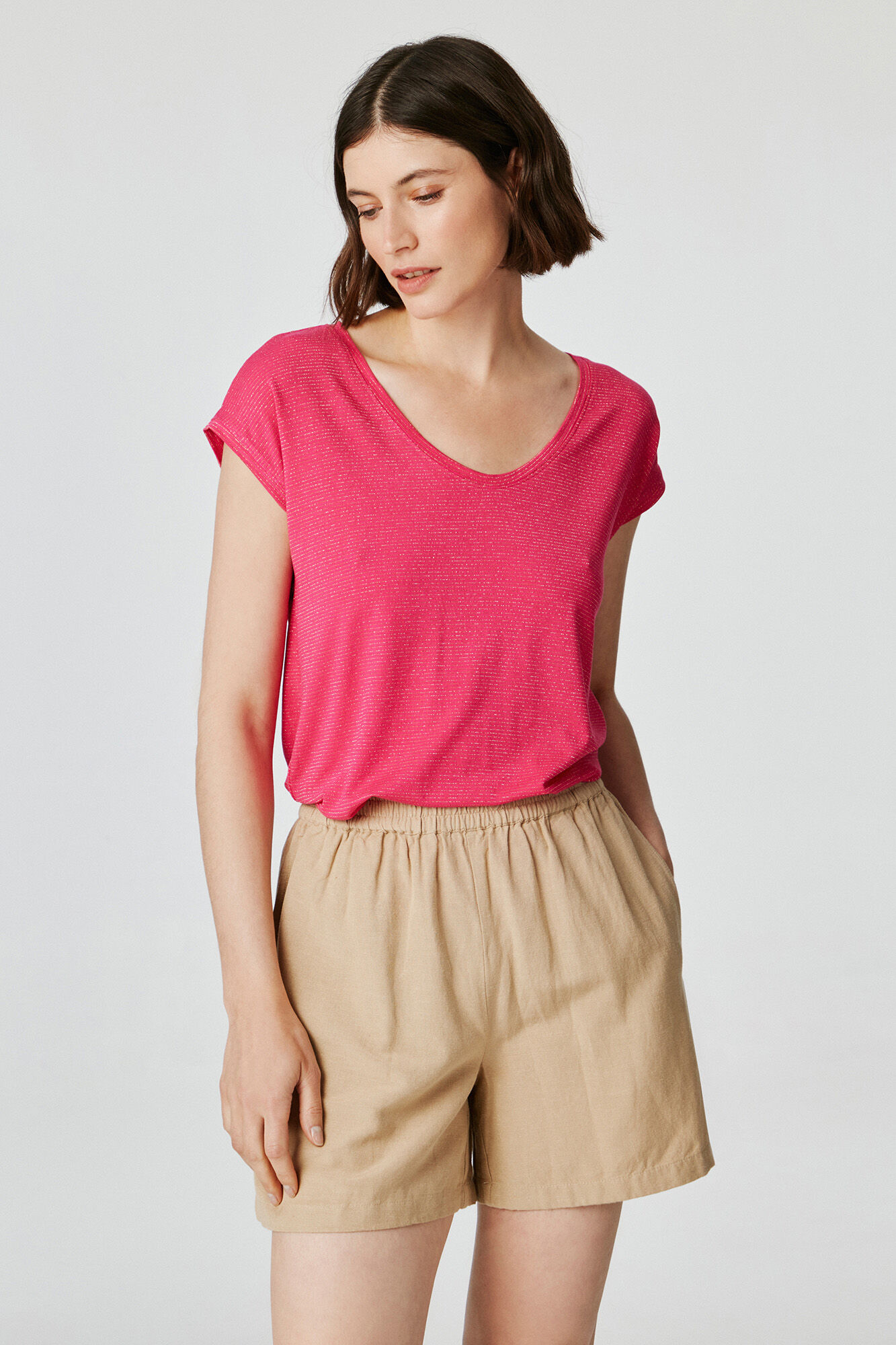 Pieces Camiseta b&aacute;sica de lurex