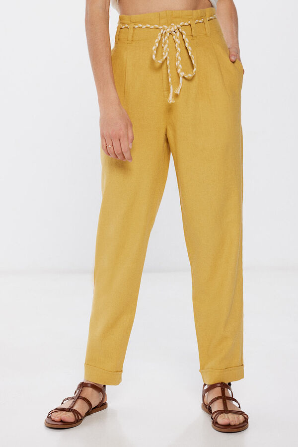 Springfield Lanene pantalone sa kaišem u dve boje žuta