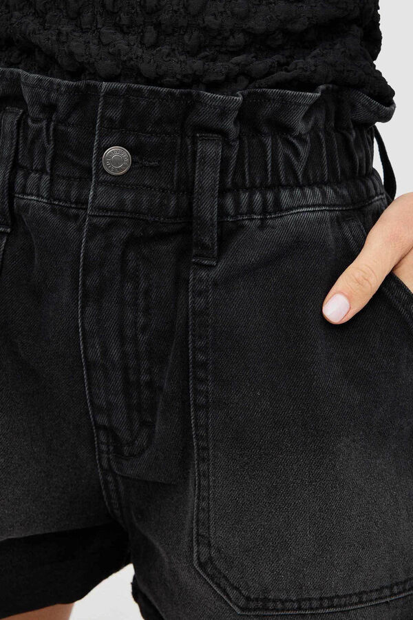 Springfield Calções denim baggy cintura elástica preto