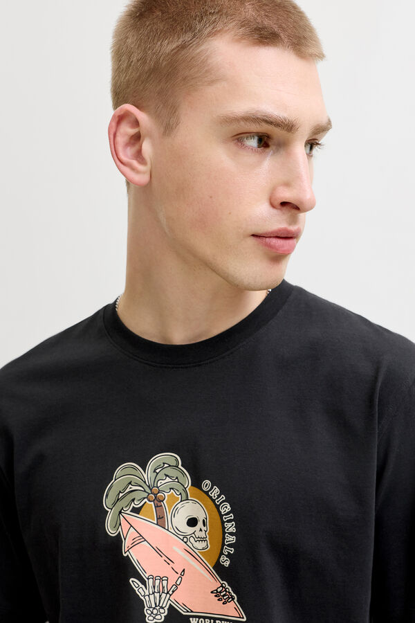 Jack & Jones T-shirt estampada em algod&atilde;o preto