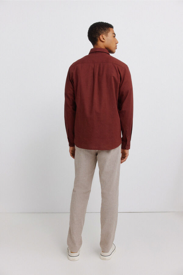 Springfield Structured linen comfort slim fit trousers nude