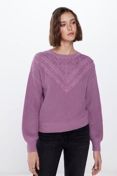 Springfield Pamučni pulover sa srcima i čipkom fuksija