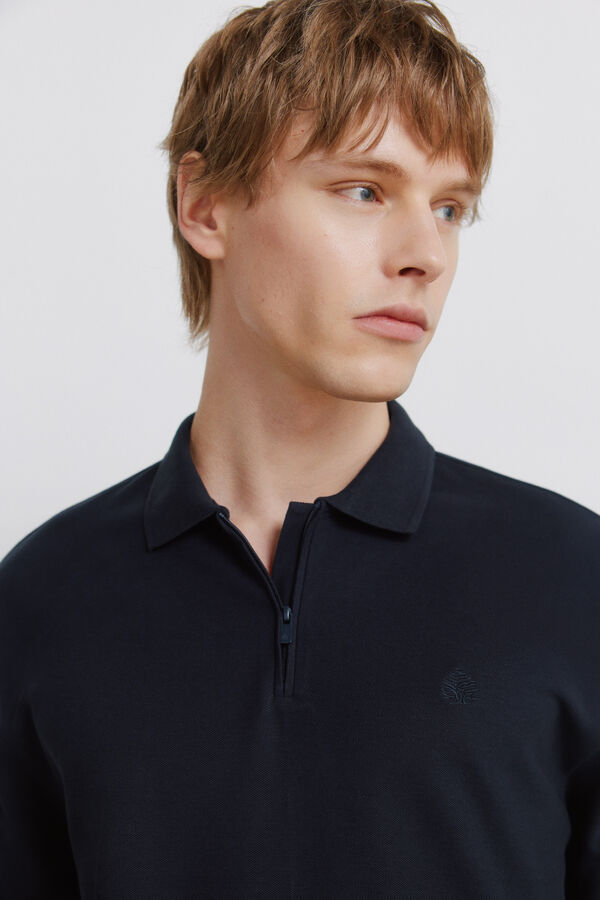 Springfield Piqu&eacute; zip regular fit polo shirt blue