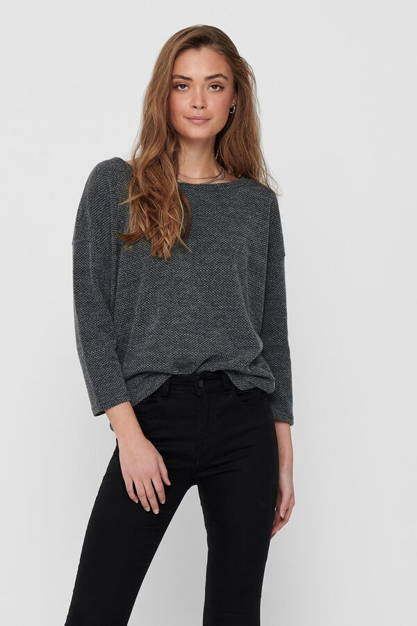 Springfield Round neck T-shirt with 3/4-length sleeves gris