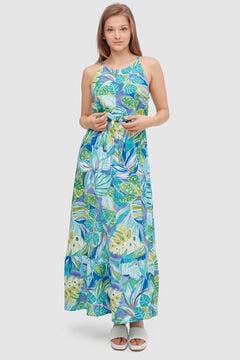 Springfield Maxi-Kleid Neckholder-Ausschnitt Print blau