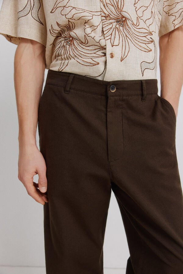 Springfield Linen straight fit trousers nude