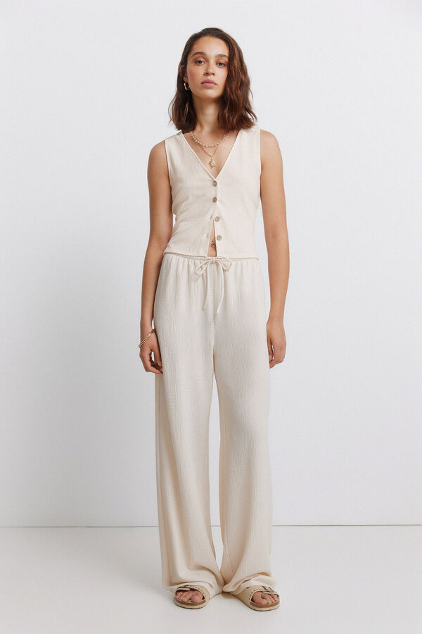 Springfield Wide leg structure long trousers brown