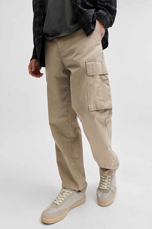 JJ REBEL Pantal&oacute;n cargo algod&oacute;n tiro medio gris