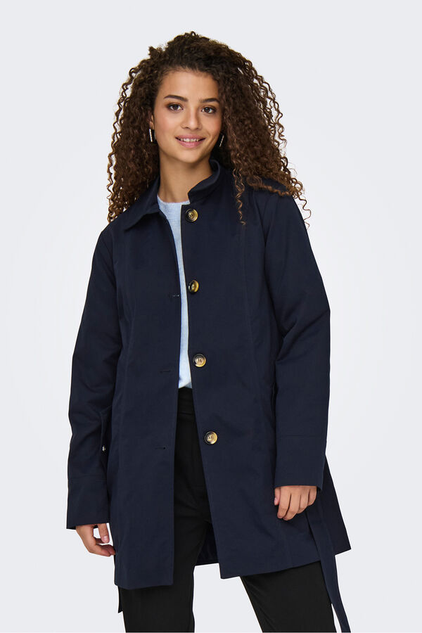 JDY Trench coat with belt buttons blue