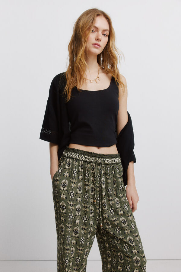 Springfield Printed rustic drawstring trousers beige