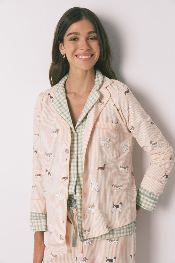 Women'secret 100% pamučna duga sa printom pruga i kuca ko&scaron;ulja pidžama Narandžasta