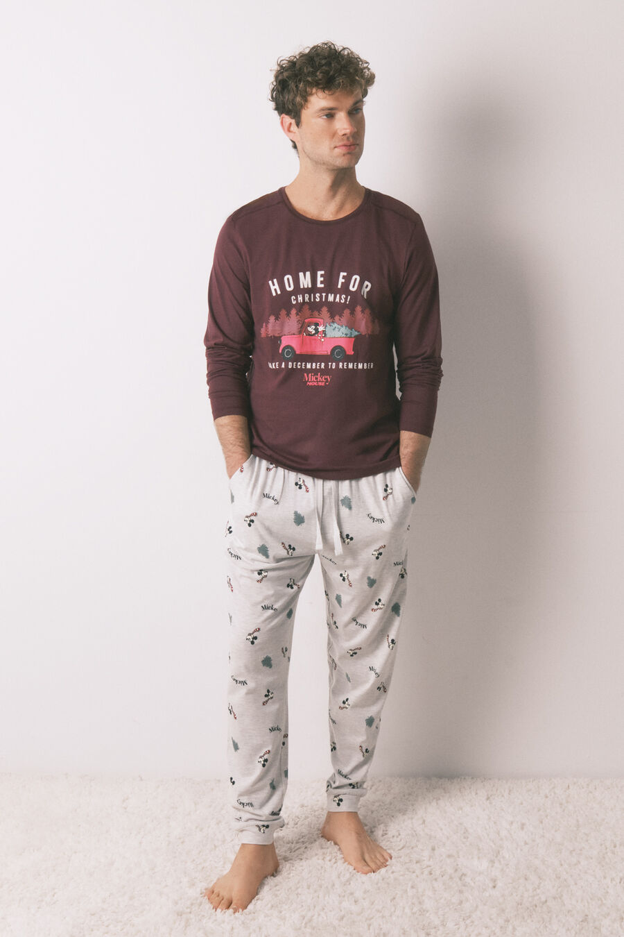 Pijama largo hombre 100% algodón Mickey Mouse