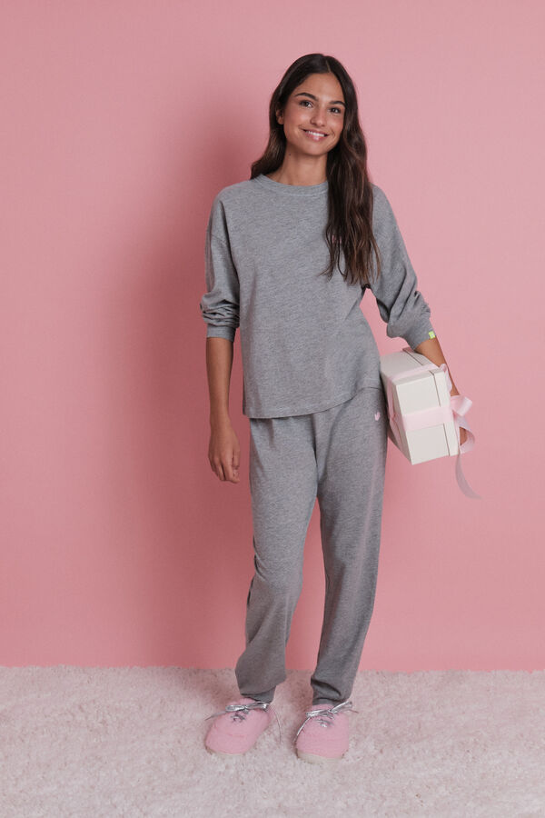 HI&BYE Sivi dugi set za posle skijanja od 100% pamuka Siva