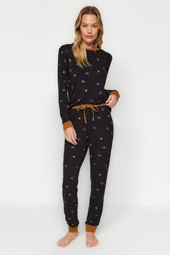 Trendyol Conjunto de pijama jogger preto com estampado floral 