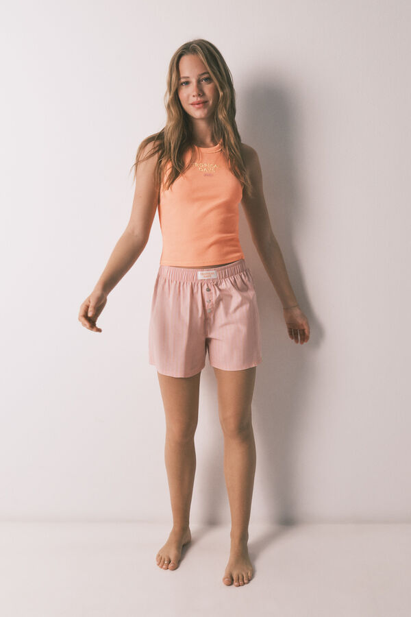 HI&BYE Narandžasta pamučna kratka pidžama na pruge Narandžasta