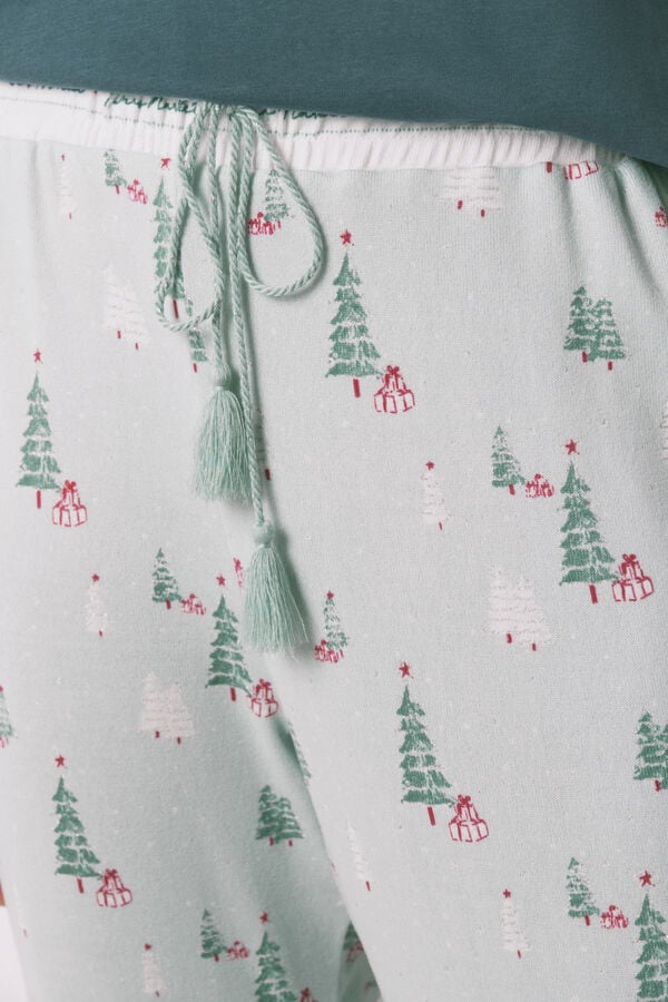 Women'secret Duge pletene pantalone od antilopa sa božićnim printom Zelena