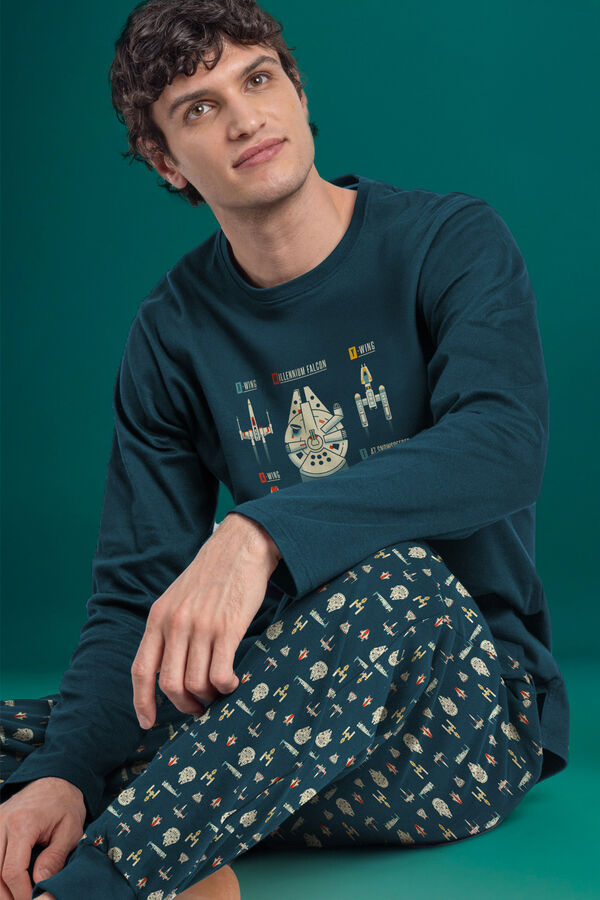 Admas Pijama largo naves Star Wars 100% algod&oacute;n hombre azul