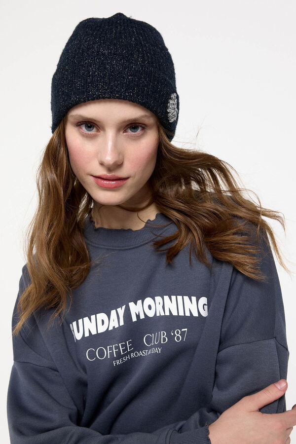 Pieces Jersey-knit hat with clasp bleu